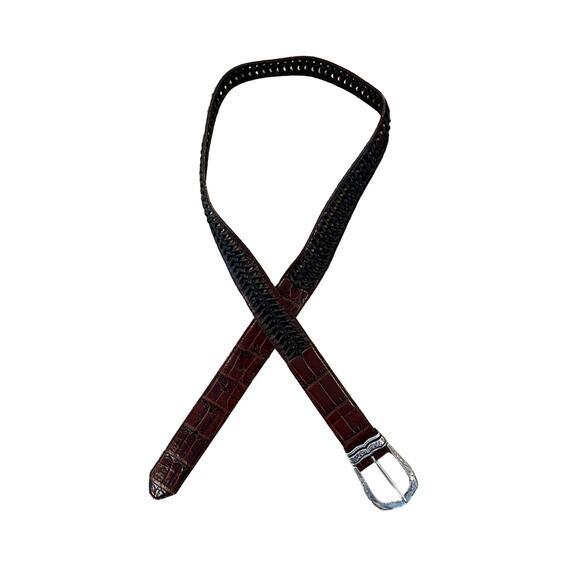 Brighton Brown Crocodile W/Black Braid/Weave Belt W/Silver Buckle - SIZE XL 36 - Picture 2 of 6